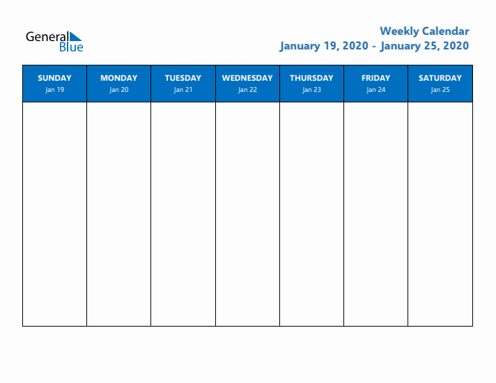 Free Editable Weekly Calendar with Sunday Start - Week 4 of 2020