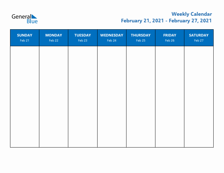 Free Editable Weekly Calendar with Sunday Start - Week 9 of 2021