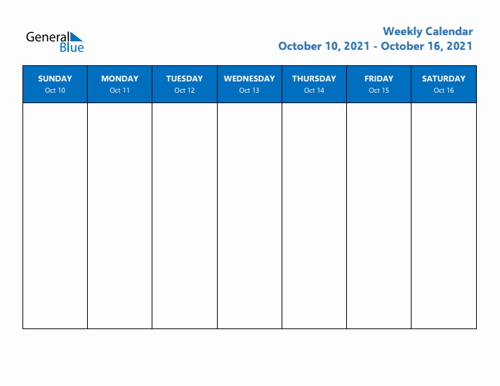 Free Editable Weekly Calendar with Sunday Start - Week 42 of 2021