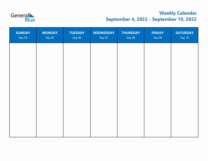 Free Editable Weekly Calendar with Sunday Start - Week 37 of 2022