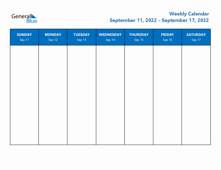 Free Editable Weekly Calendar with Sunday Start - Week 38 of 2022