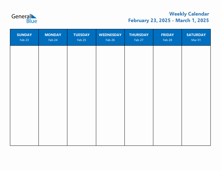 Free Editable Weekly Calendar with Sunday Start - Week 9 of 2025