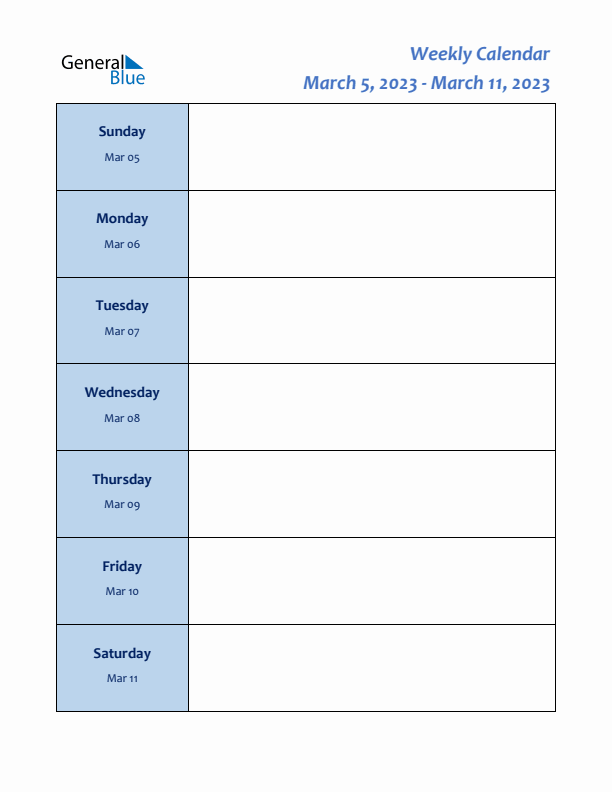 Weekly Planner for March 5 to March 11, 2023)