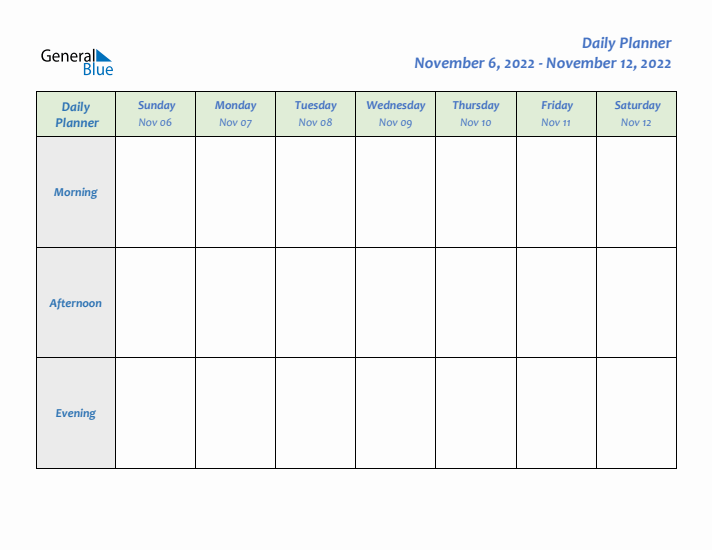 Daily Planner With Sunday Start for Week 46 of 2022