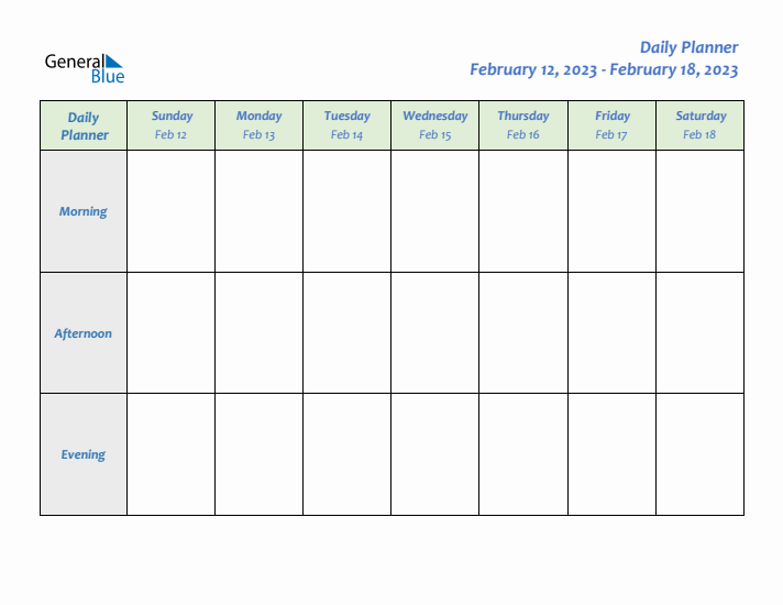 Daily Planner With Sunday Start for Week 7 of 2023