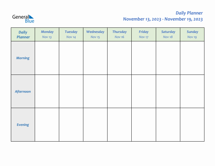 Daily Planner With Monday Start for Week 46 of 2023