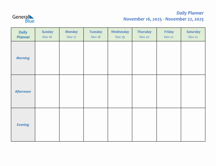 Daily Planner With Sunday Start for Week 47 of 2025