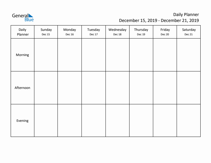 Weekly Planner with Morning, Afternoon, and Evening Sections