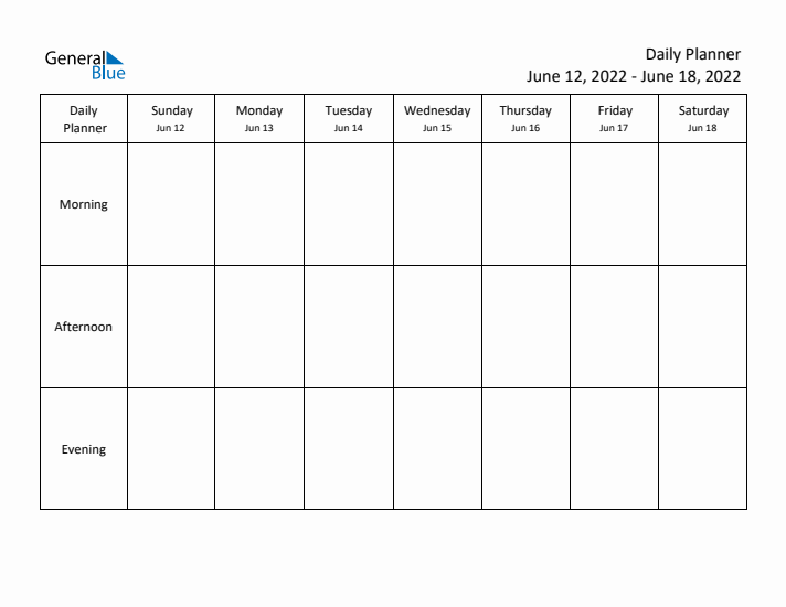 Weekly Planner with Morning, Afternoon, and Evening Sections