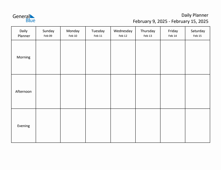 Weekly Planner with Morning, Afternoon, and Evening Sections