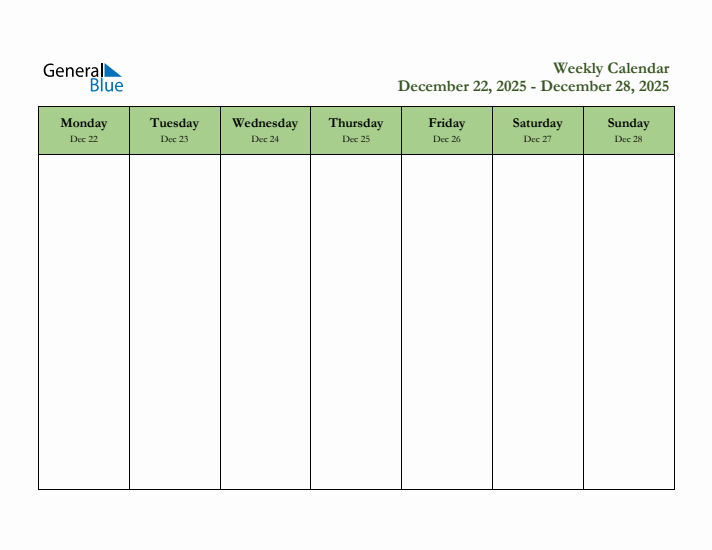 2025 Free Downloadable Weekly Planner (Week 52)