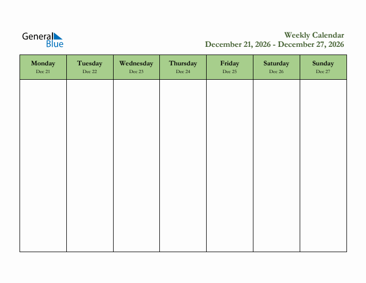 2026 Free Downloadable Weekly Planner (Week 52)