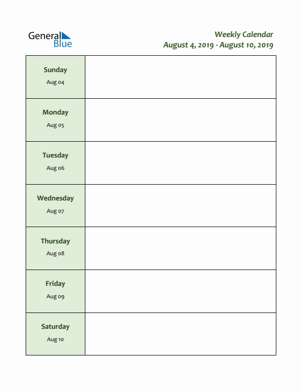 Weekly Customizable Planner - August 4 to August 10, 2019