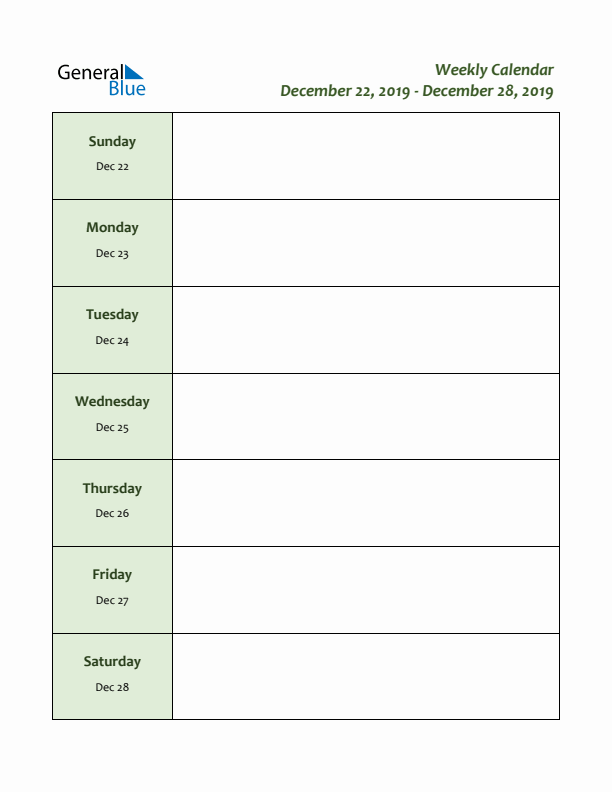 Weekly Customizable Planner - December 22 to December 28, 2019