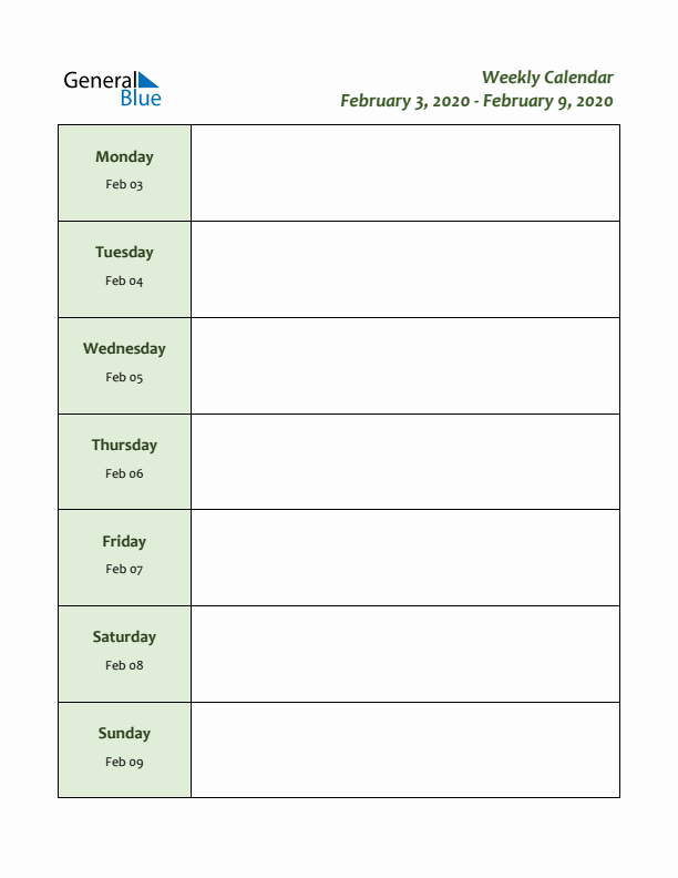 Weekly Customizable Planner - February 3 to February 9, 2020