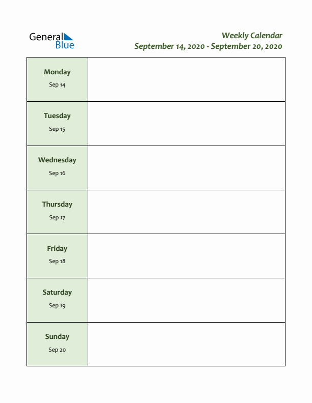 Weekly Customizable Planner - September 14 to September 20, 2020