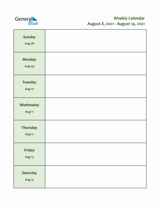 Weekly Customizable Planner - August 8 to August 14, 2021