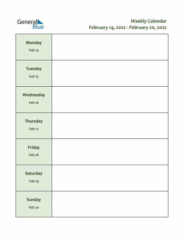 Weekly Customizable Planner - February 14 to February 20, 2022