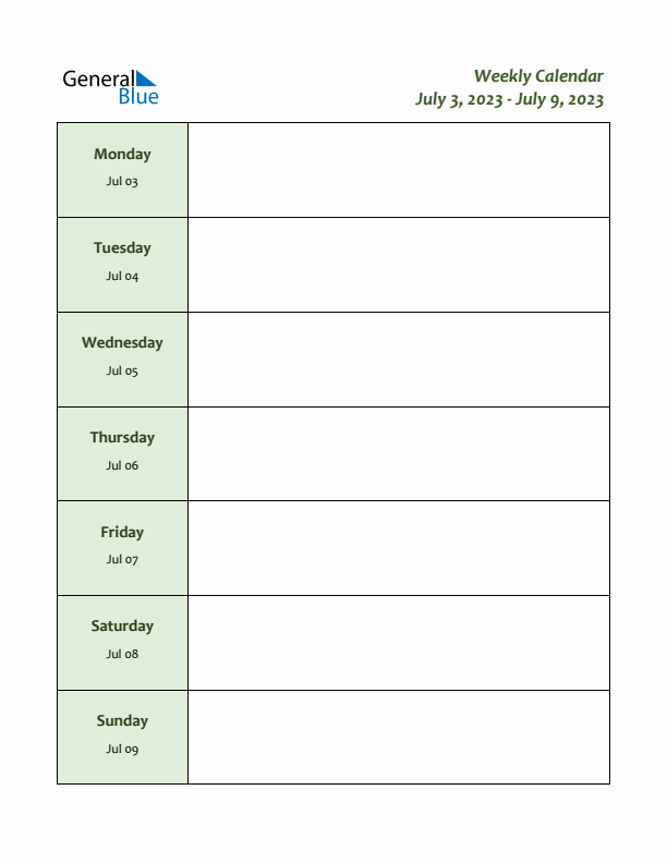 Weekly Customizable Planner - July 3 to July 9, 2023