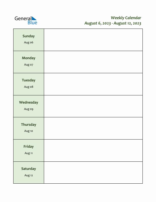 Weekly Customizable Planner - August 6 to August 12, 2023