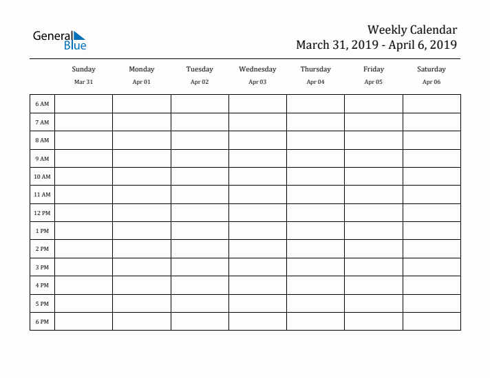 Hourly Planner Template for the Week of March 31