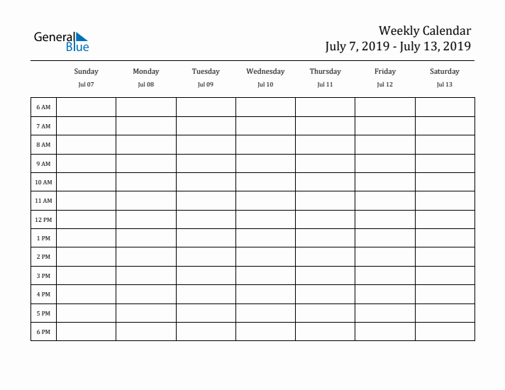 Hourly Planner Template for the Week of July 7