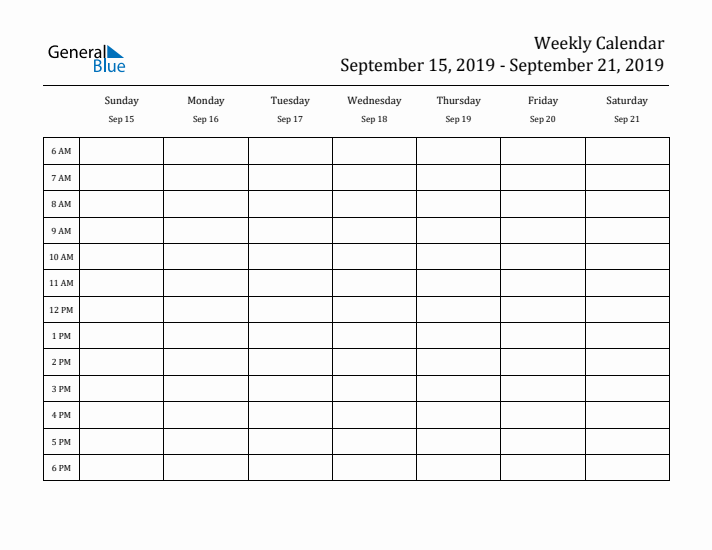 Hourly Planner Template for the Week of September 15