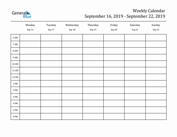 Hourly Planner Template for the Week of September 16