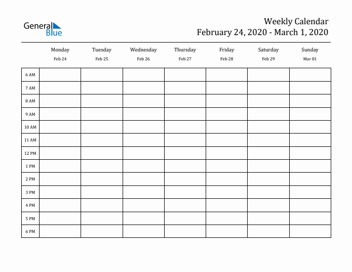 Hourly Planner Template for the Week of February 24