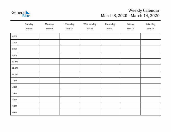 Hourly Planner Template for the Week of March 8