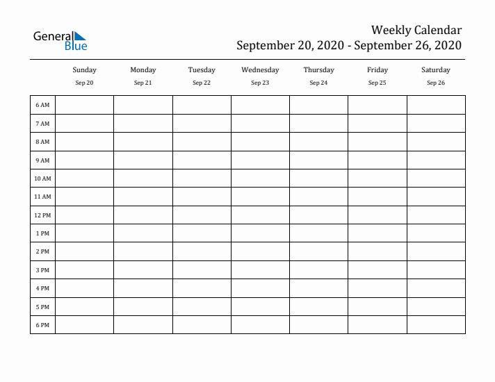 Hourly Planner Template for the Week of September 20