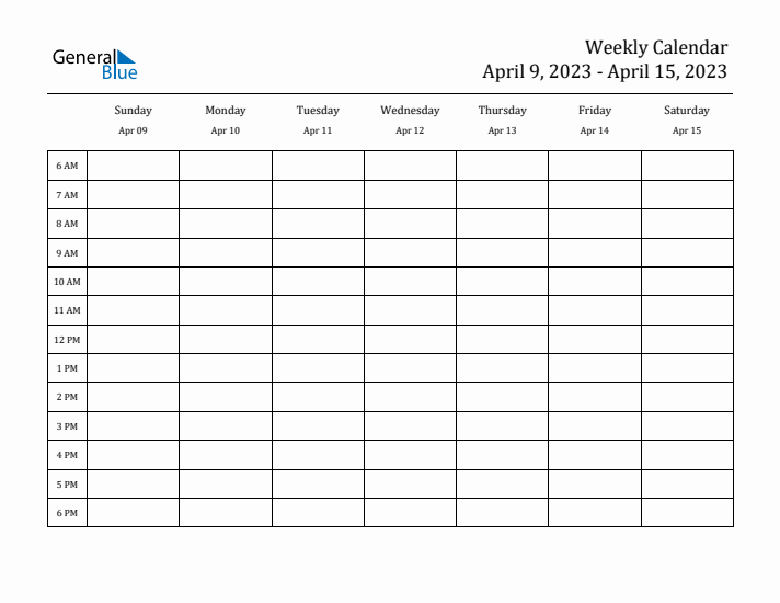 Hourly Planner Template for the Week of April 9