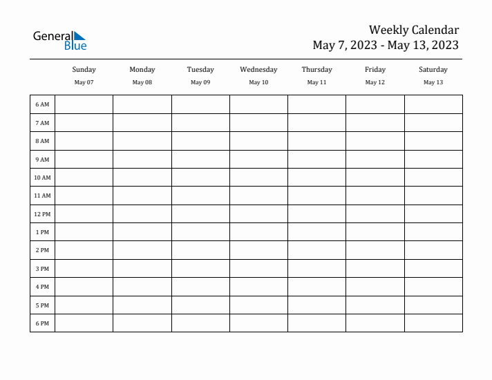 Hourly Planner Template for the Week of May 7