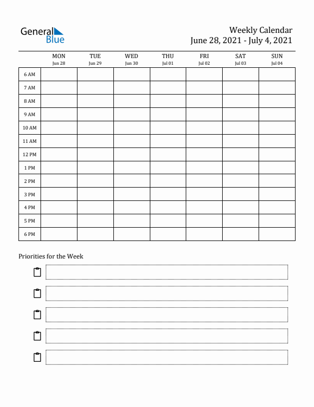 Hourly Schedule Template