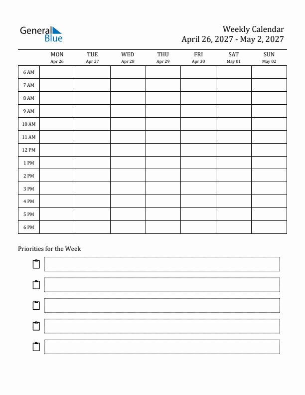 Hourly Schedule Template