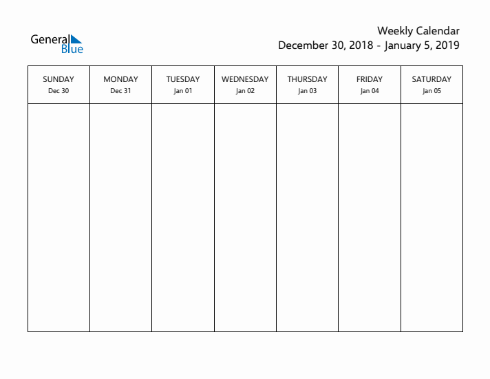 Printable Weekly Calendar with Sunday Start