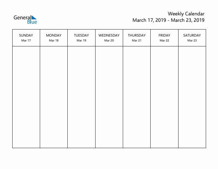 Printable Weekly Calendar with Sunday Start