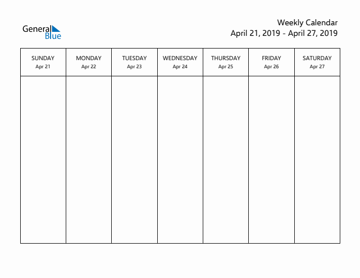 Printable Weekly Calendar with Sunday Start