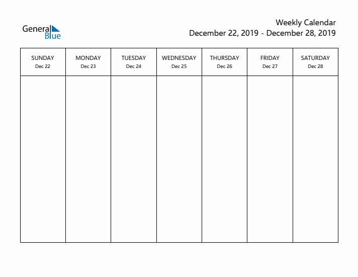 Printable Weekly Calendar with Sunday Start