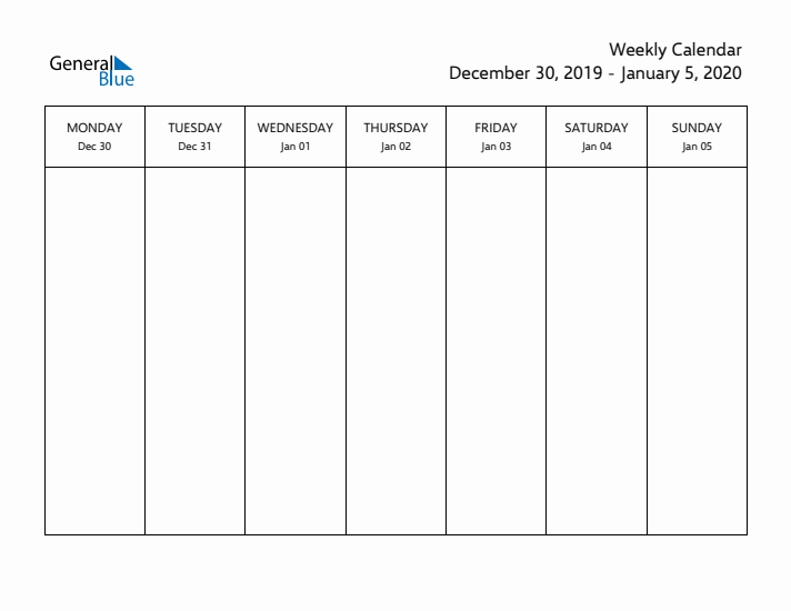 Printable Weekly Calendar with Monday Start