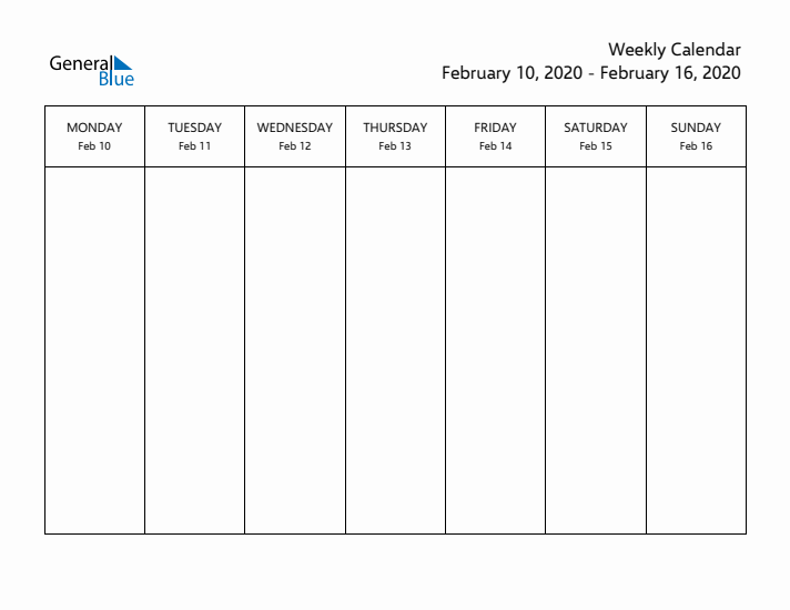 Printable Weekly Calendar with Monday Start