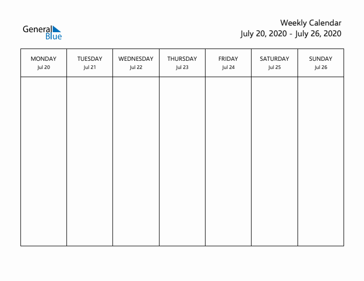 Printable Weekly Calendar with Monday Start