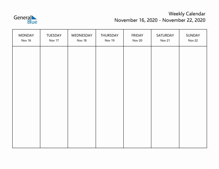 Printable Weekly Calendar with Monday Start