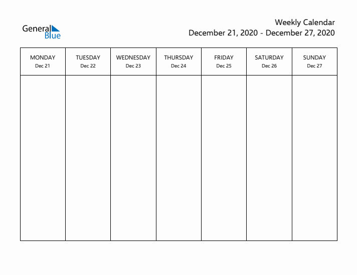 Printable Weekly Calendar with Monday Start