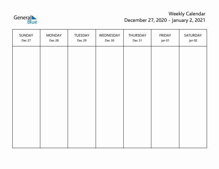 Printable Weekly Calendar with Sunday Start