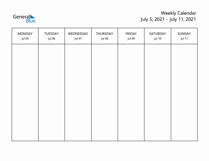 Printable Weekly Calendar with Monday Start