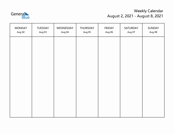 Printable Weekly Calendar with Monday Start