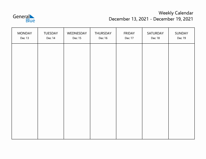 Printable Weekly Calendar with Monday Start