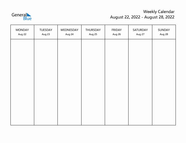 Printable Weekly Calendar with Monday Start