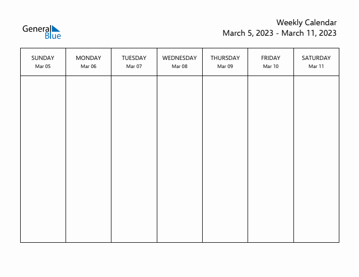 Printable Weekly Calendar with Sunday Start